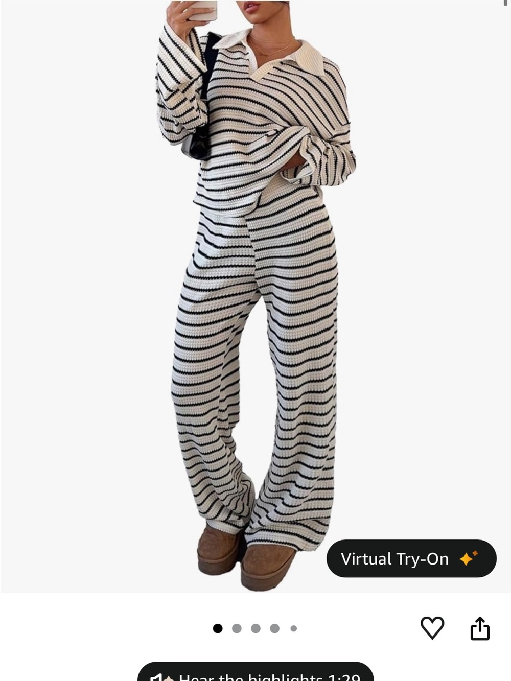 Striped Knit Two-Piece Lounge Set - Cream & Black medium
